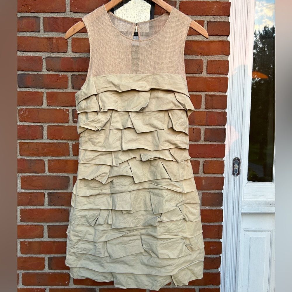 Robert Rodriguez Tan Taffeta Layers Dress